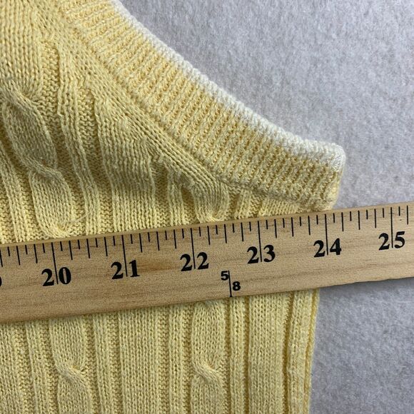 VTG John Ashford Men Linen Cotton Cable Knit Sweater Vest Sz L Butter Yellow - Picture 5 of 10